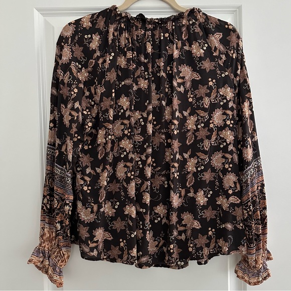 Floral Paisley Print Boho Peasant Blouse- Britain & Brooks Boutique Olivaceous - Picture 11 of 17